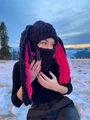 Passamontagna lavorato a maglia con orecchie di coniglio nero e rosa per l'inverno - Nero Orecchie Rosa Roseo