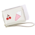 Off-white cream short wallet featuring cherry and ice cream embroidery with wrist strap - White