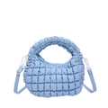 Light blue quilted cloud bag with pleated handle and adjustable crossbody strap - Blue