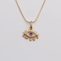 Close-up of gold-plated eye pendant necklace with purple zircon inlay and snake chain - 00409YS Style / 50CM Snake Chain