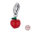 Anhänger roter Apfel aus 925 Sterling Silber mit grünen Blättern für DIY Armbänder - Roter Apfel / SCC1913
