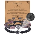 Set braccialetti di perle per coppie in pietre nere opache e rosa con biglietto regalo - Pietra Opaca e Diaspro Zebra Rosso