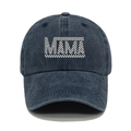 Dettagli del tessuto denim lavato blu navy con ricamo MAMA a scacchi sul cappellino - M(56-58cm) / Blu navy