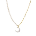 Elegant S925 sterling silver necklace featuring irregular pearls and a moon pendant - Gold Moon Pearl Style(GPN53-14K)