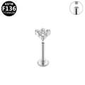 G23 titanium flat back heart stud with triple gem flower and internal thread detail - Silver Flower