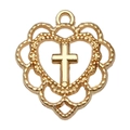 Golden heart charm with hollow design and cross motif for DIY jewelry making - 1pc Hollow Heart Cross 21x20mm