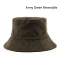 Army green reversible corduroy bucket hat with soft texture and retro unisex style - Army Green (Reversible)