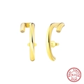 Minimalist gold C-shaped 925 sterling silver stud earrings with sparkling zircon - 30起订-SE392-14K-Gold Streamline Hook