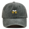 Detail of beer mugs embroidery on charcoal grey washed cotton baseball cap texture - Adjustable / Army Green