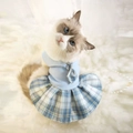 Robe uniforme scolaire bleu clair pour animaux avec jupe à carreaux et cravate - XS / Robe Bleue avec Nœud