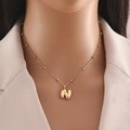 Golden 3D balloon letter W pendant on a delicate bead chain necklace for women - Letter N