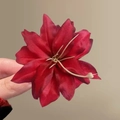 Elegant red silk flower hair clip for women with realistic fabric petals in close-up view - Type B Red Lily Hair Clip