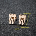 Minimalist stainless steel tooth earrings in rose gold finish showing precise dimensions - Tooth / Rose Gold
