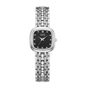 Damen Luxus Quarzuhr in Silber mit schwarzem Diamantzifferblatt und Gliederarmband - Silbernes Gehäuse Schwarzes Zifferblatt