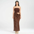 Ensemble robe bustier à pois avec haut tube marron et jupe midi à volants pour femme - M / Café