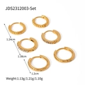 Three-piece gold stainless steel hoop set with cubic zirconia and twisted design - Twist Zirconia Minimalist Hoop Earrings (JDS2312003-Set)