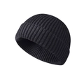 Short black knit docker hat with ribbed texture for a stylish winter beanie look - One Size / Black