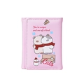 Pink PU leather tri-fold wallet for women featuring cute cartoon cats and stitch detail - Pink