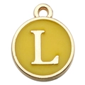 Round gold-plated DIY letter L charm with yellow enamel inlay for jewelry making - Letter L Style / 1 Piece (12x14mm) / Yellow