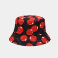 Unisex black bucket hat with vibrant red cherry patterns for summer outdoor sun protection - M / Black Big Cherry