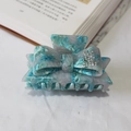 Blue and white marble acetate hair claw clip with bow shape and sparkling rhinestones - Light Blue