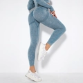 Detail of blue seamless washed texture leggings with contouring booty lift effect - Washed Blue