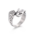 Punk leopard head open ring in vintage silver finish made of durable titanium steel - Size 9 / Leopard Head Decorative Ring (KR105229-KJX)
