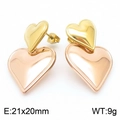 Boucles d'oreilles cœur bicolores or et or rose, design en acier inoxydable 21x20mm - Boucles d'Oreilles Double Cœur Or Or Rose (KE111207-KFC)