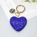Portachiavi a cuore con strass blu scuro con anello dorato e ciondolo inciso - Blu Zaffiro