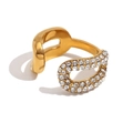 Anello in acciaio inossidabile placcato oro 18K con catena a maglie e micro-pave di cristalli - Aperto Regolabile / Oro