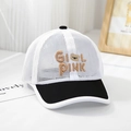 Close-up of breathable mesh baseball cap with GIRL PINK embroidery and bear mascot - 52cm (3-6 Years) / White