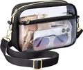 Detail of transparent PVC crossbody bag with quilted sides and golden hardware accents - Quilted / Black