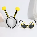 Yellow and black striped bee headband and glasses party costume set on white background - Yellow Ball Bee Headband + Yellow Glasses Long Antenna