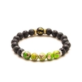 Dettaglio del braccialetto artigianale in pietra lavica con pietre chakra e distanziali - Lava Nera con Pietra Texturizzata Verde Stile Semplice (款式-02)
