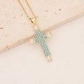 18K gold plated cross pendant necklace with blue beads and baguette crystals - Blue Beads Cross Style (1#)