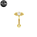 Piercing arcade en titane F136 doré avec zircon rond et détails de perles dorées - Style Simple à Strass Unique (G23EYI088-G) / Doré