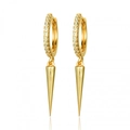 Gold-plated hoop earrings with crystal-encrusted spikes and geometric bohemian charm - 21-Gold Spike Dangle