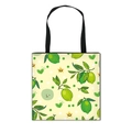 Foldable canvas shopping bag with lemon pattern and black fabric top handles - Lemon Star Smiley Print