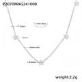 Silver stainless steel star necklace with zircon inlays and adjustable chain - Double Layer Star / Silver Necklace