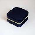 Navy blue velvet jewelry box with gold zipper detail and square storage design - Dark Blue / 10*10*5cm