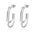 Silver multi-layer oval hoop earrings in polished stainless steel for women - Oval Dual-Tone Line (3-Oval) / Steel
