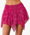 Mini-jupe en dentelle fuchsia à ourlet asymétrique et taille haute pour femmes - S / Rose rouge