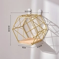 Gold hexagonal wall shelf with wooden base and detailed dimension measurements - Small / Gold
