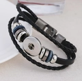 Multi-layer black braided leather bracelet with silver sunflower button and beads - Button Personality Style