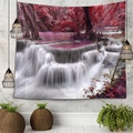 Wandteppich mit Naturlandschaft mit pinkfarbenem See und Wasserfall für Zimmerdeko - Roter Wald Wunderwasserfall