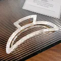 Elegant marble white acetate hair claw clip with minimalist gold metal spring for women - Mermaid White 11CM