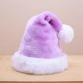 Detail of a purple plush Christmas hat with white faux fur pompom on wooden surface - 38*28cm / Light Purple Long Plush Kids