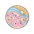Pink sunset wave enamel pin with good vibe all the time text on white background - Sunset Wave Good Vibe (XZ8835)