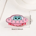 Pink and red cartoon UFO hair claw clip with blue cat design, measuring 9cm in length - Pink and Red Space Cat