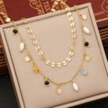 Collana dorata a due strati albero della vita con stelle e perline colorate - Stile Stella di Cristallo e Perla